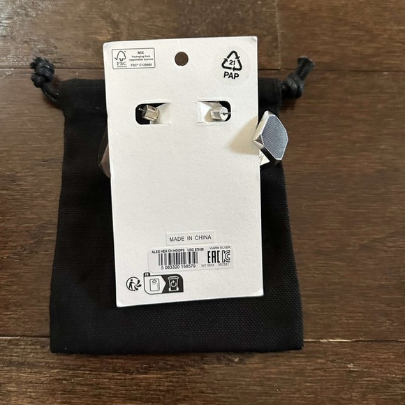 ALLSAINTS-Alex Chunky Hexagon Hoop Earrings-Silver-NWT - Picture 8 of 11